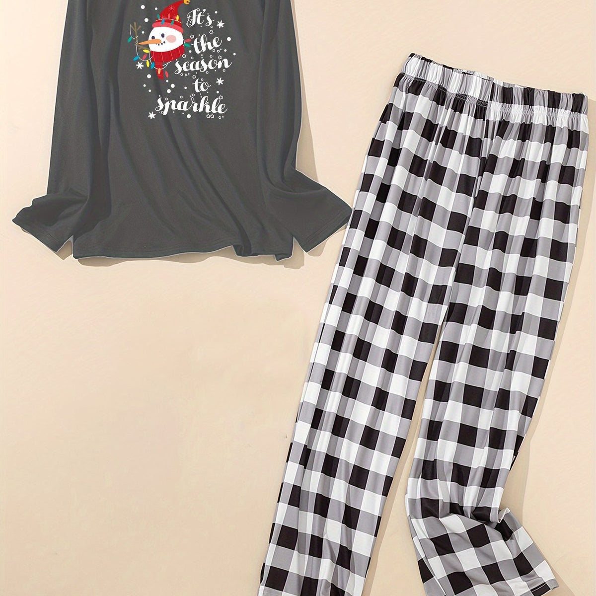  Christmas Lounge Set Women's Plus Slogan Tee Plaid P