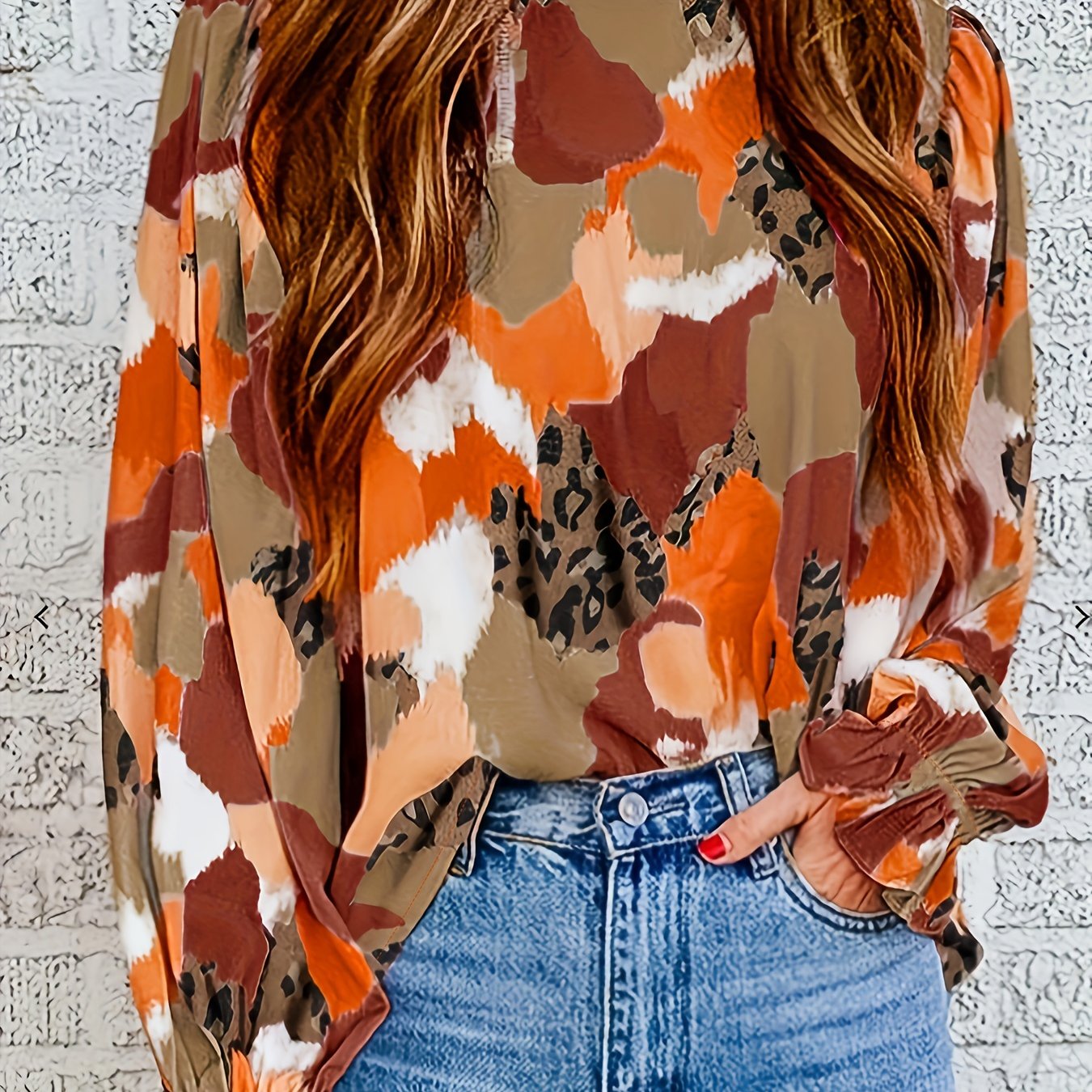  Colorblock Leopard Print Blouse