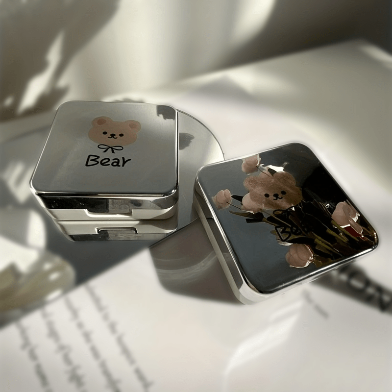 Cartoon Bear Lens Cases Travel Lens Box With Mirror Tweezers Remover Tool