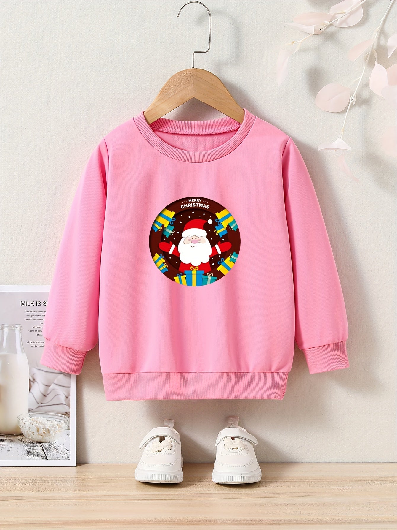Christmas Santa Graphic Crew Neck Long Sleeve Sweatshirt Kids