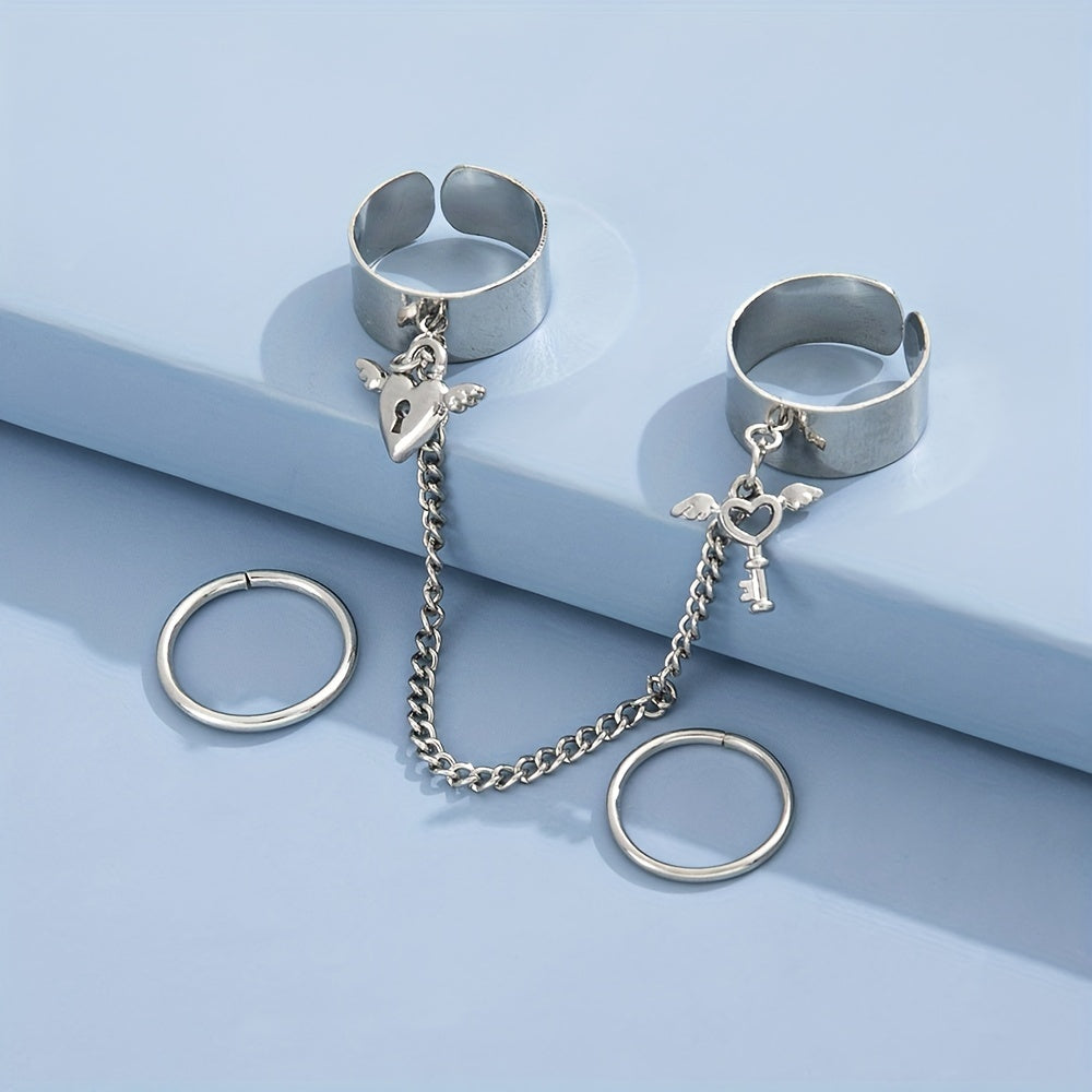 Tassel Ring Lock And Key Pendants Linked Chain Party Accessory