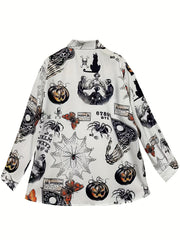  Gothic Blouse Skull & Butterfly Print Button Up Shirt