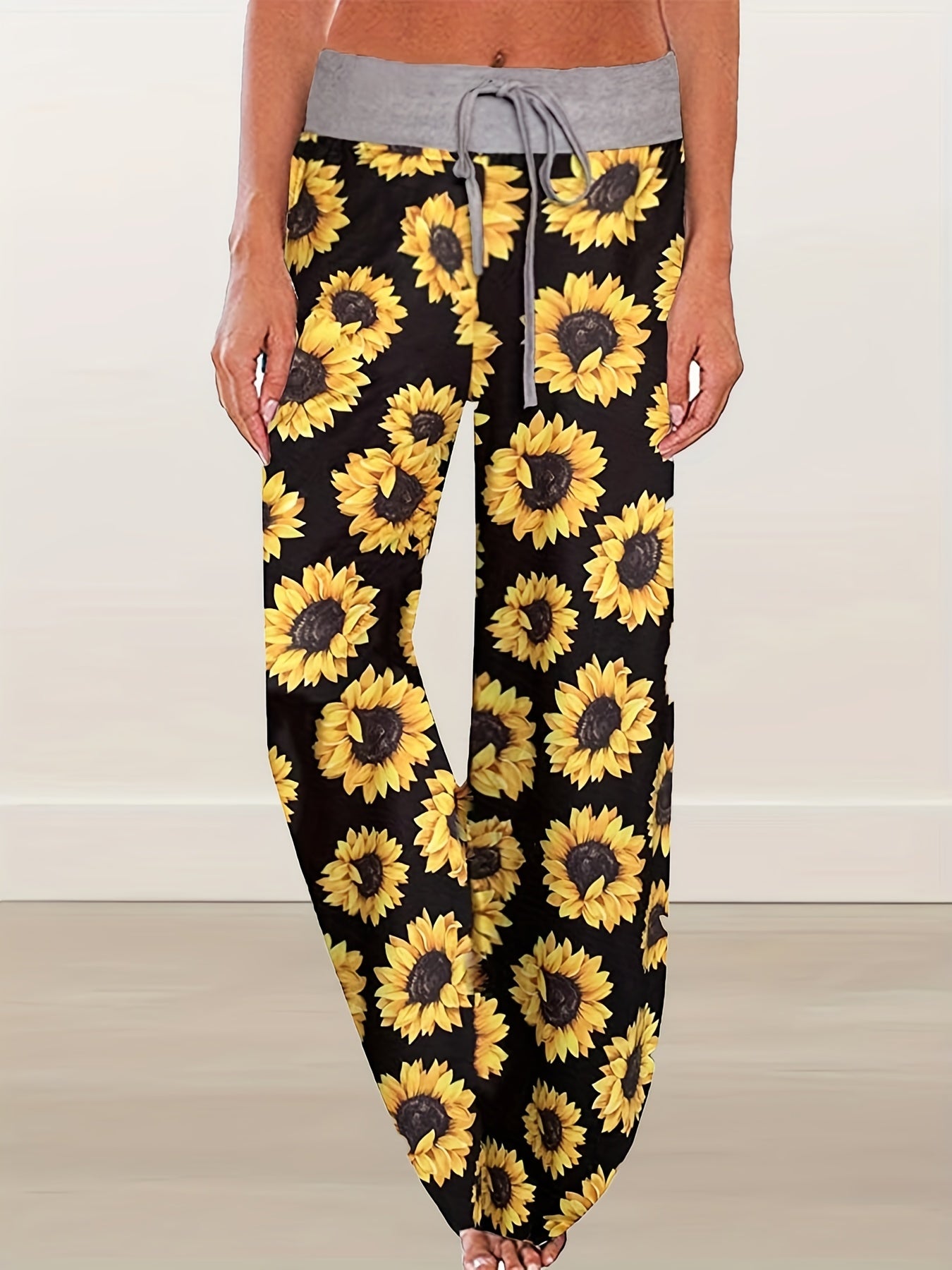 Women's Plus Floral Print High Rise Drawstring Loose Pants