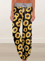 Women's Plus Floral Print High Rise Drawstring Loose Pants
