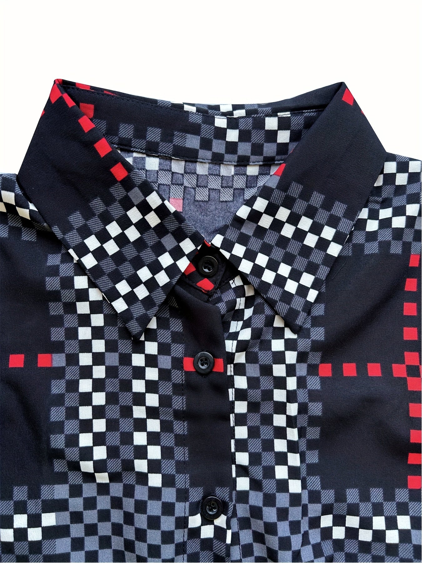  Geometric Print Long Sleeve Button Up Shirt