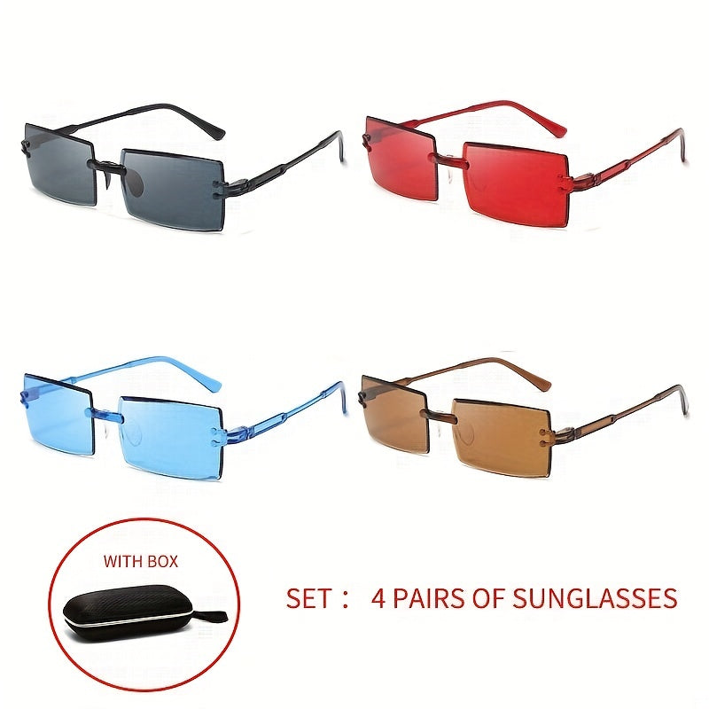 4 Pairs Rimless Sunglasses UV400 Sun Shades for Summer Beach Party