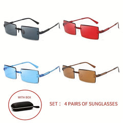 4 Pairs Rimless Sunglasses UV400 Sun Shades for Summer Beach Party