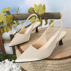 Women's Solid Kitten Heels Pointed Toe Slingback Shoes Wedding Pumps