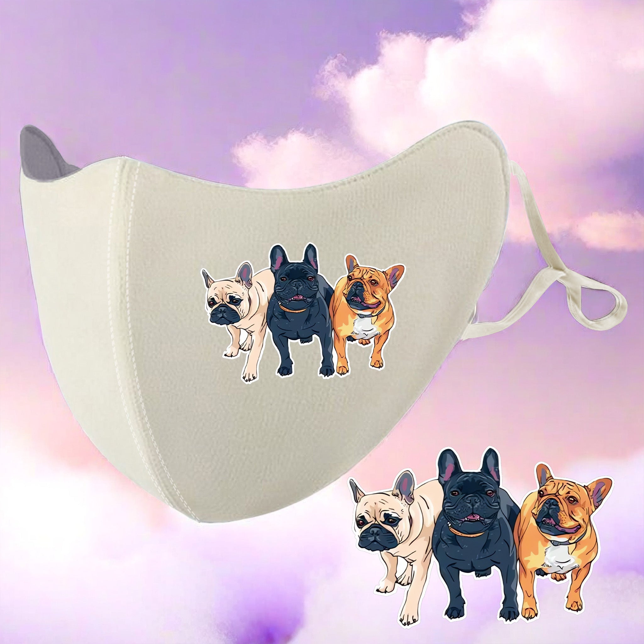 3D Plush Warm Mask with French Bulldogs Print