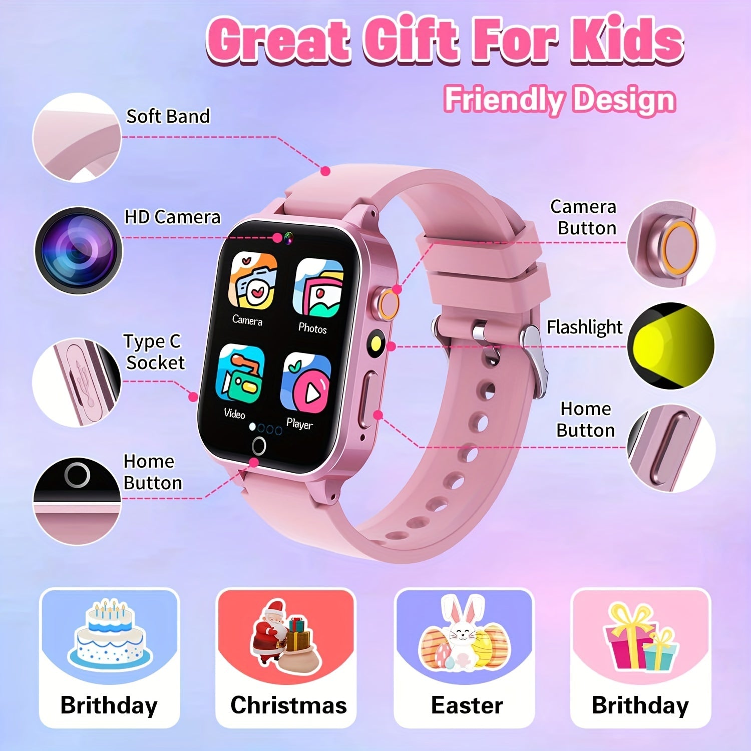 Youngsters Smart Watch with Games Camera Music Player Pedometer Flashlight