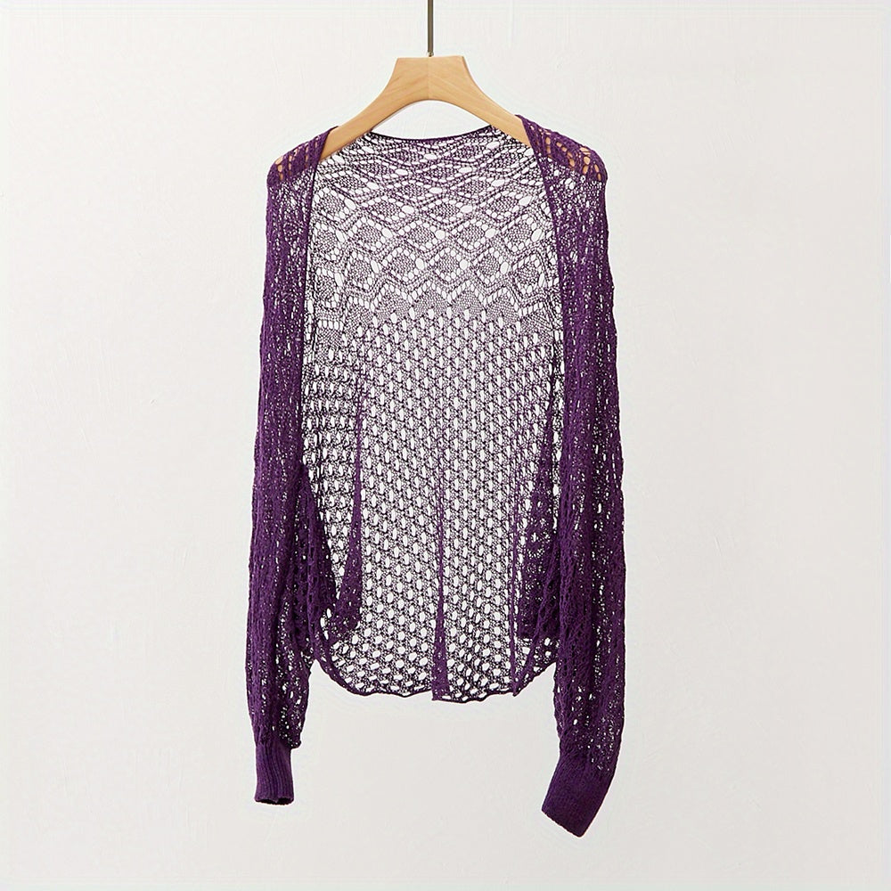 Thin Breathable Loose Knitted Shawl Geometric Hollow Out Long Sleeve Cape Wraps