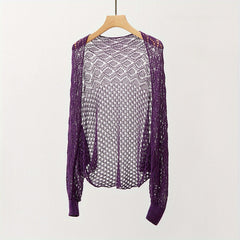 Thin Breathable Loose Knitted Shawl Geometric Hollow Out Long Sleeve Cape Wraps
