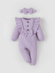 Casual Ruffle Long Sleeve Romper Set for Baby Girls