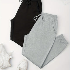2 Pack Plus Size Sports Pants Women's Plus Elastic Drawstring Jogger Trousers