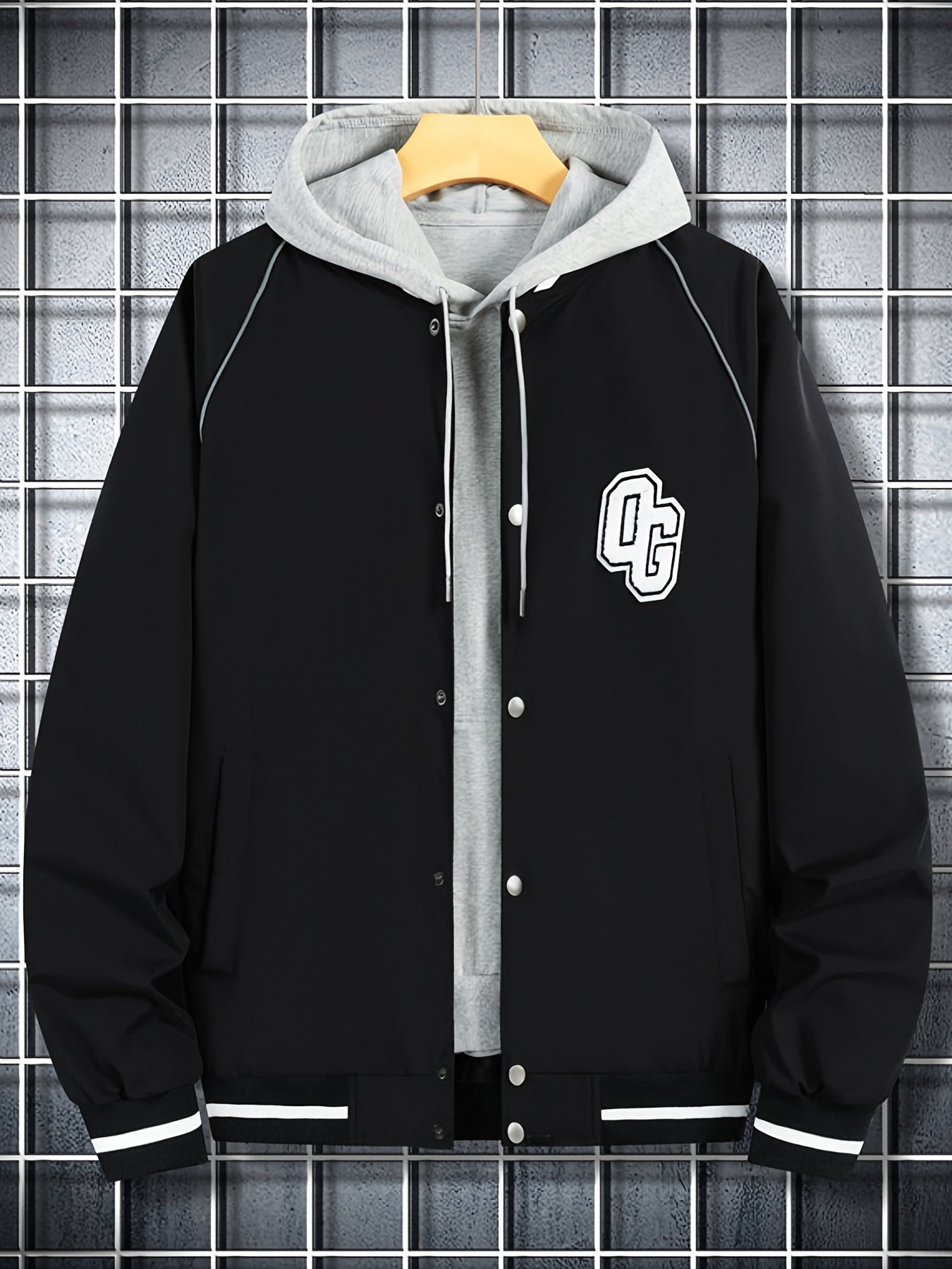 Bottom Stripe Varsity Jacket Men's Casual Baseball Collar Button Up Jacket