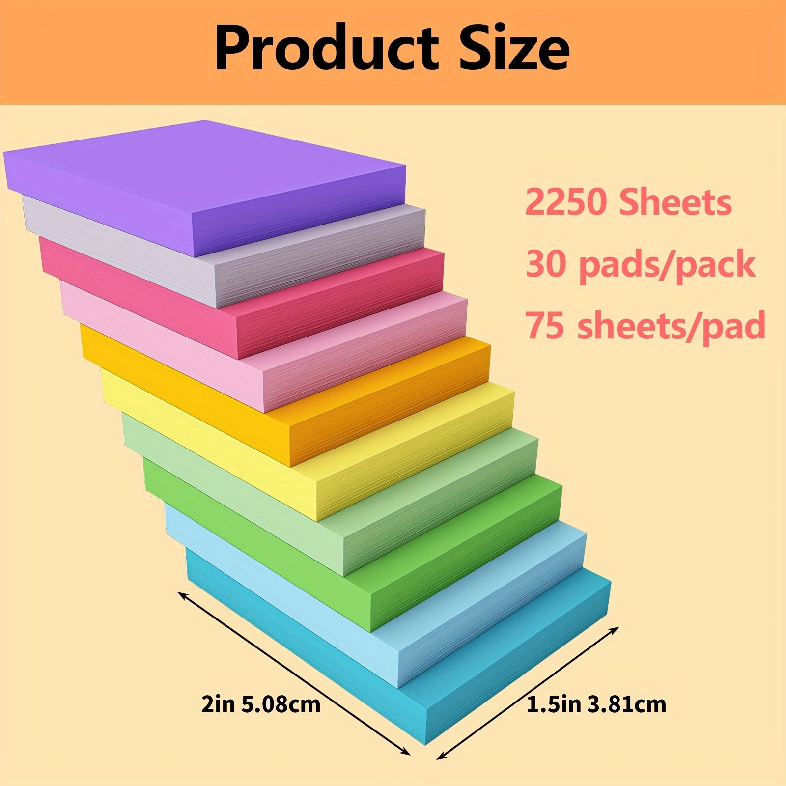 Bright Self Adhesive Pads Sticky Memo Stickers 75pcs 3.81x5.08 Cm