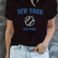 York Baseball Graphic Short Sleeve Sports T shirt Women's Activewear