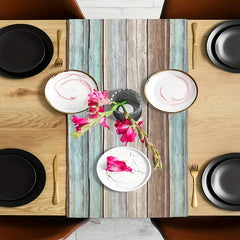Farmhouse Linen Table Runner Rustic Barn Wood Ombre Kitchen Dining Decor