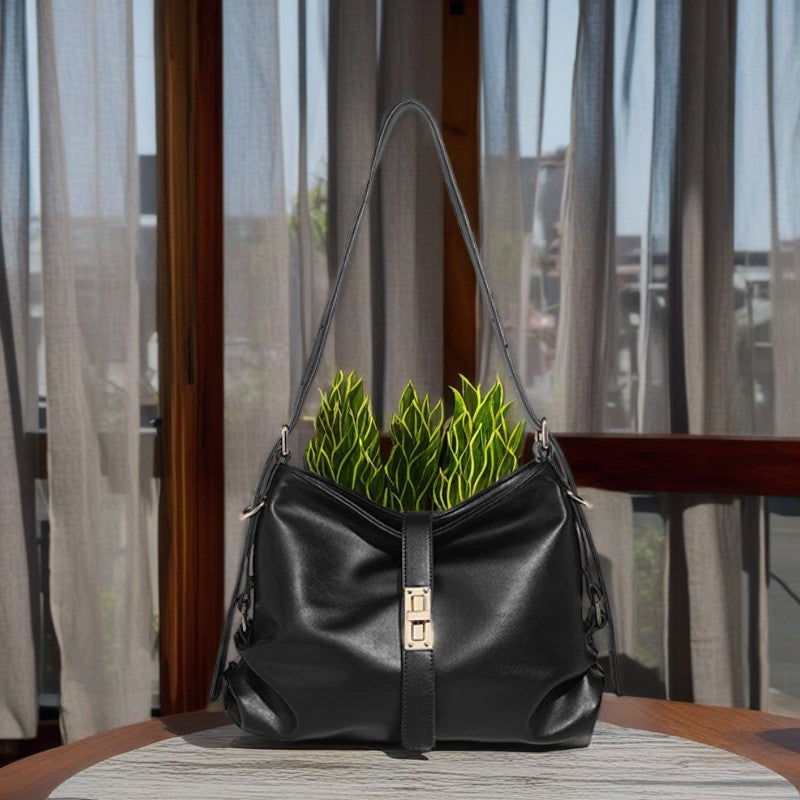 Cream Leather Shoulder Bag with Detachable Strap
