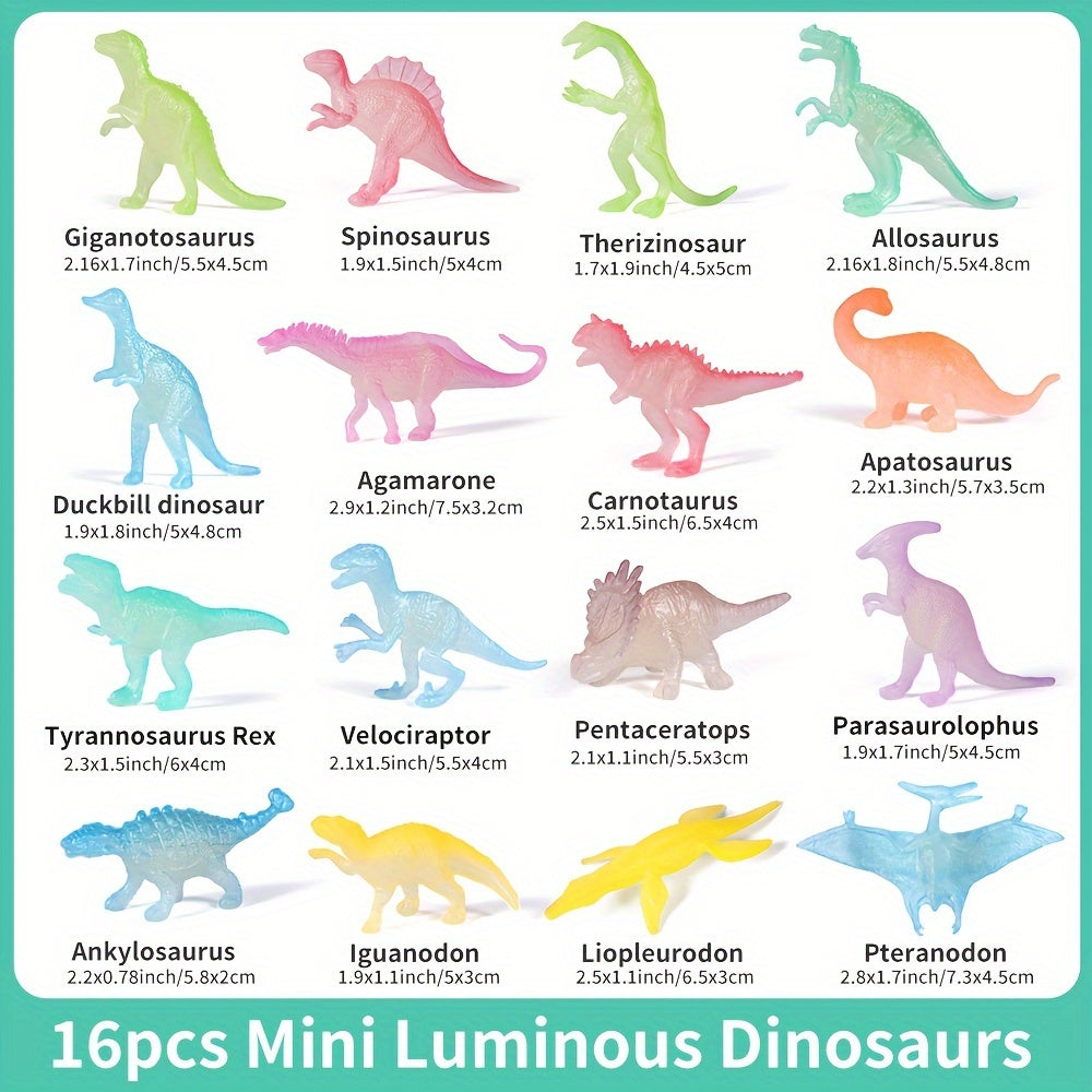 16pcs Mini Dinosaur Figures Glow-in-the-Dark Birthday Party Favors