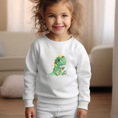 Christmas Cartoon Dinosaur Print Girls Casual Pullover Sweatshirt
