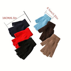 Half Finger Fingerless Gloves Wool Knit Wrist Winter Warm Workout Gloves