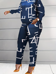 Women's Plus Denim Print Distressed Top & Pants Set