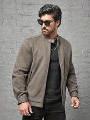 Men's PU Jacket Stand Collar Zip-Up Faux Leather