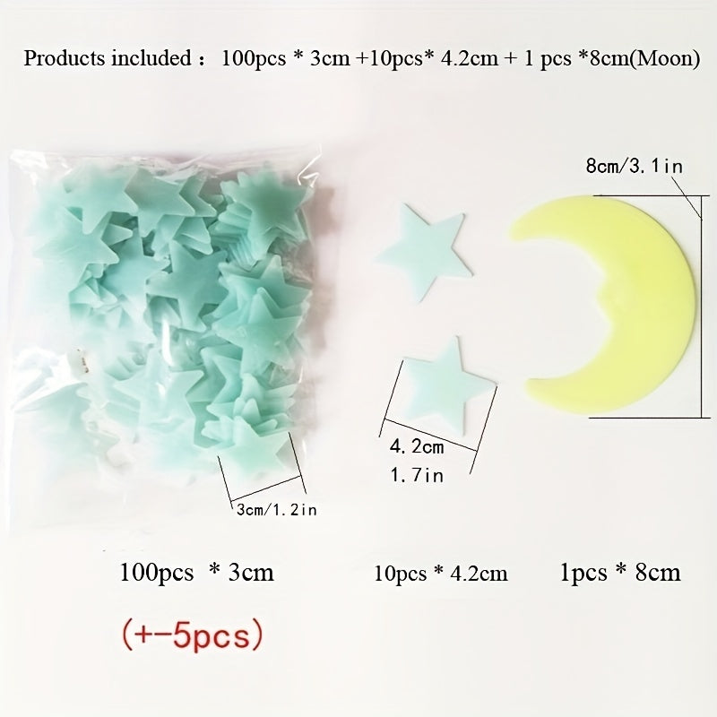 111pcs Star And Moon 3D Wall Sticker Glow In The Dark Stickers