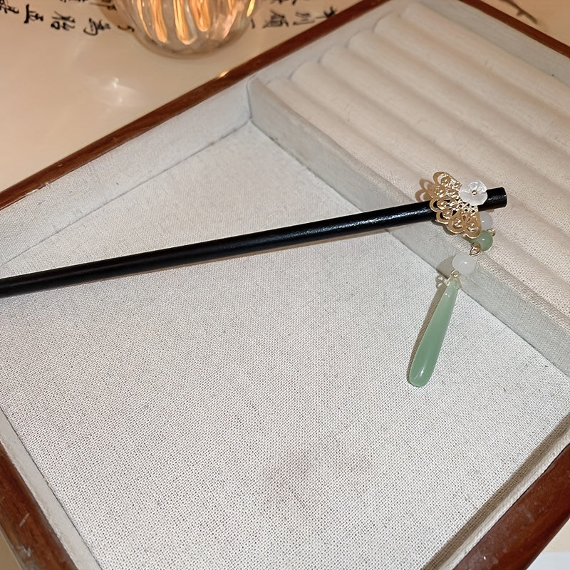 Chinese Style Fan Shape Decor Hairpin Wooden Hair Stick Ponytail Holder