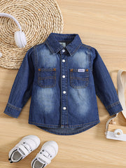 Boy's Denim Cotton Shirt Casual Lapel Button Up Long Sleeve Shirt
