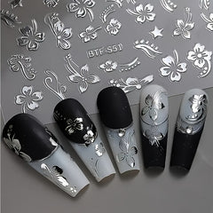 Floral Nail Art Stickers Decals - Glitter Adhesive Nail Embellishments