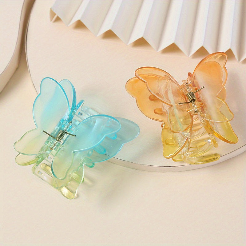 2pcs Butterfly Shape Transparent Plastic Hair Claw Mini Shark Claw Gradient