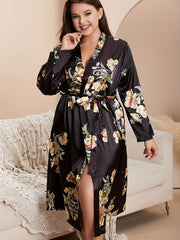  Nightgown Women's Floral Print Robe Long Sleeve