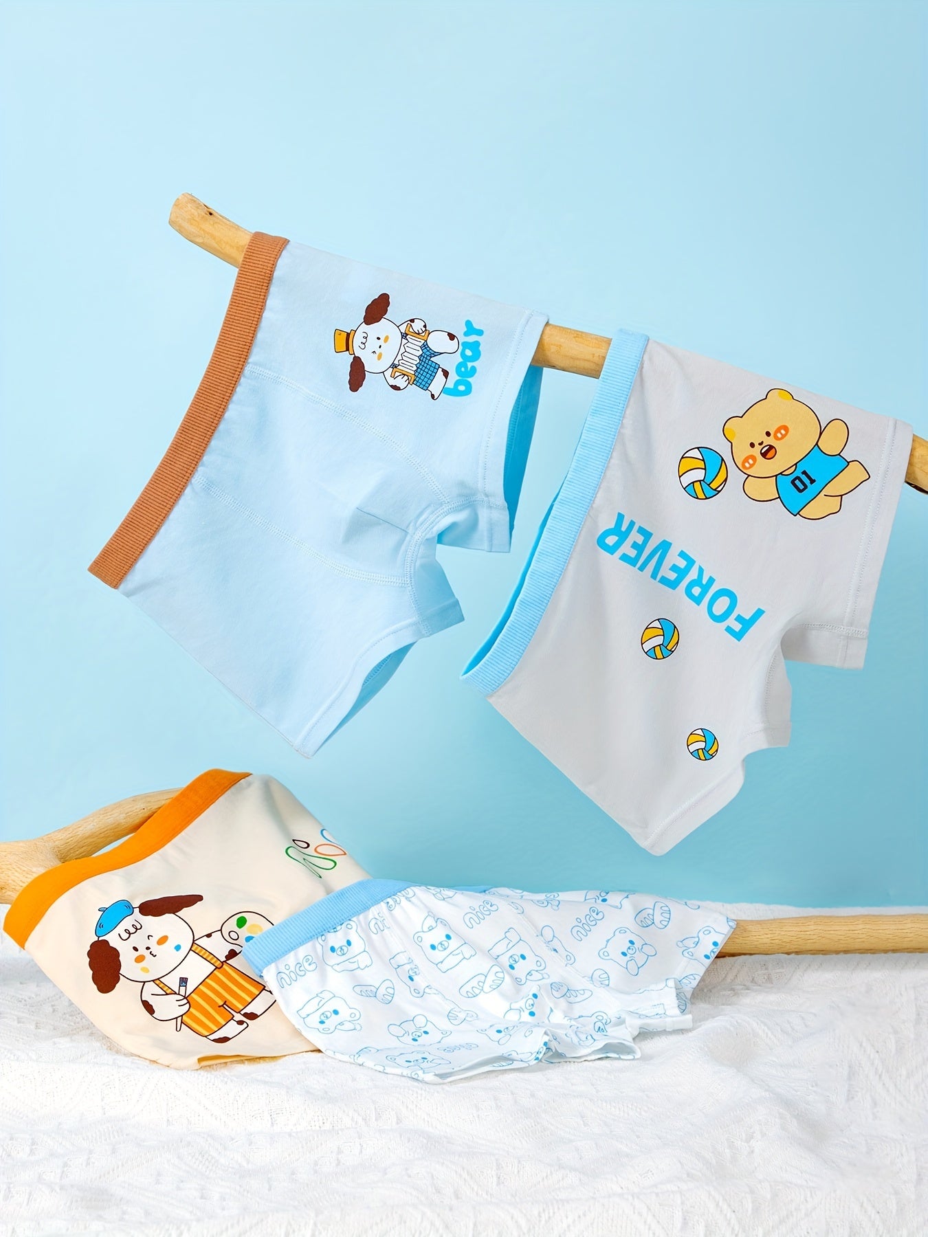 4pcs Boy's Animal Pattern Boxer Briefs Comfy Underpants