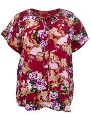  Floral Print Short Sleeve V Neck Bow Knot Blouse