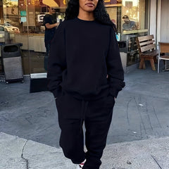 Solid Workout Set Crew Neck Long Sleeve Tops & Pants Outfits