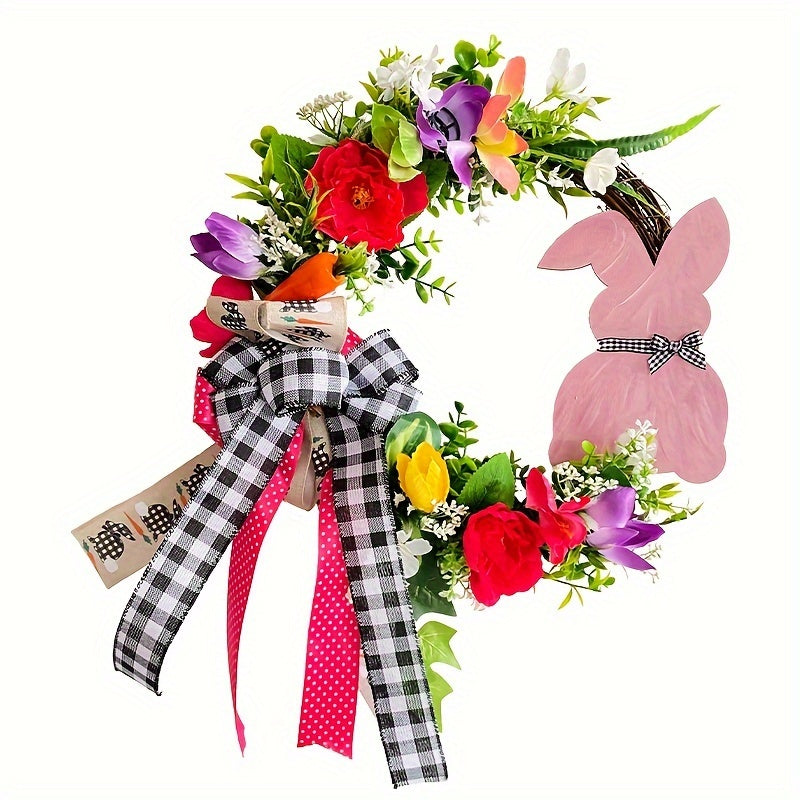 Rabbit Wooden Vine Wreath Sign Spring Outdoor Decoration