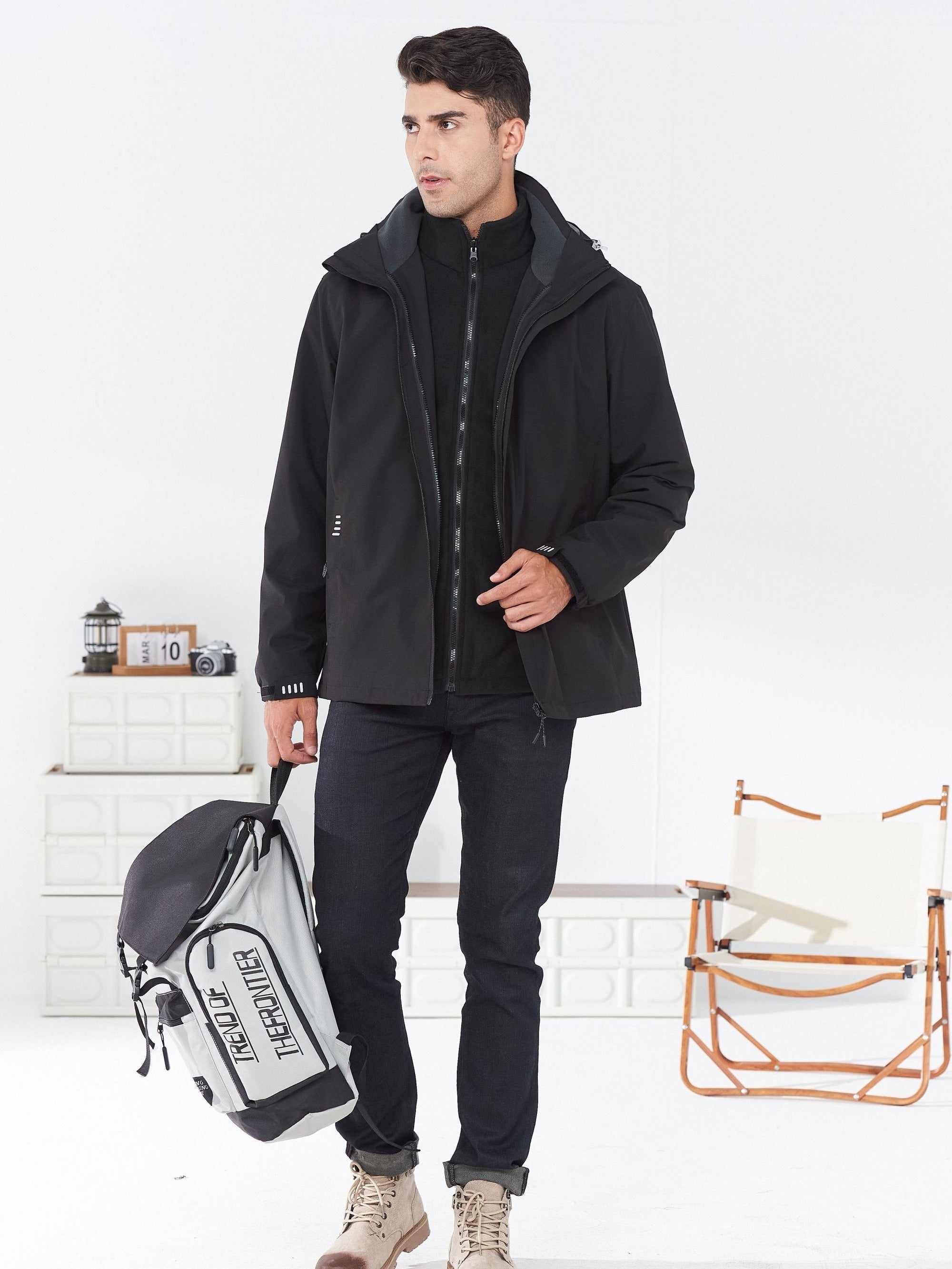 Men's 3-in-1 Waterproof Hooded Jacket - Fall Winter Outdoor Activity