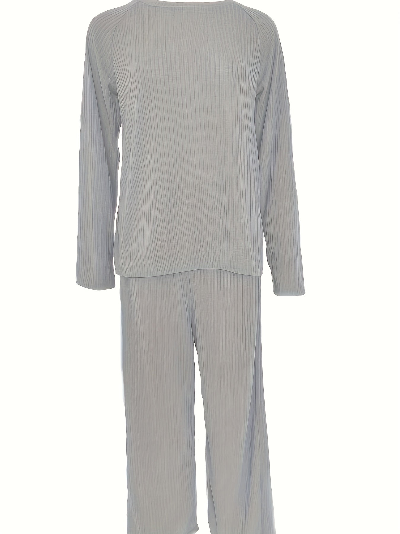  Lounge Set Women's Solid Round Neck Ribbed Knit Top & Pants Pajamas