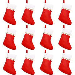 12pcs Red Felt Christmas Stockings with Golden Trim
