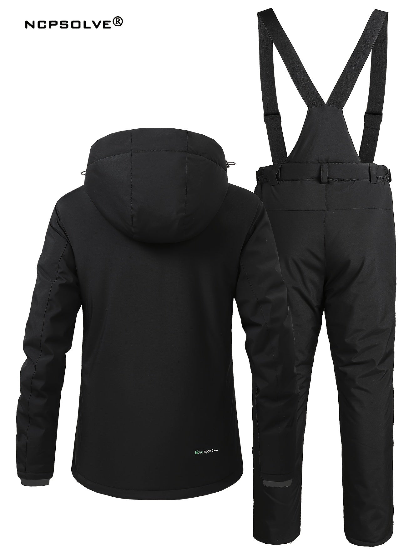Snowflake Print Ski Set Long Sleeve Hooded Jacket & Suspender Trouser