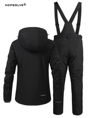 Snowflake Print Ski Set Long Sleeve Hooded Jacket & Suspender Trouser