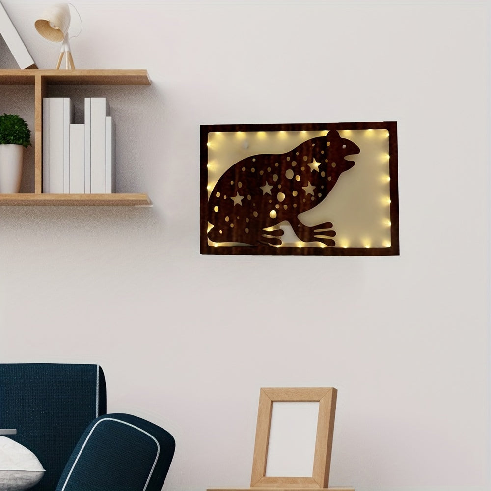 LED Frog Shape Retro Wooden Lamp Home Decoration