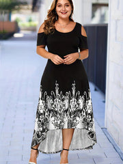  Women's Floral Print Cold Shoulder High Low Dress