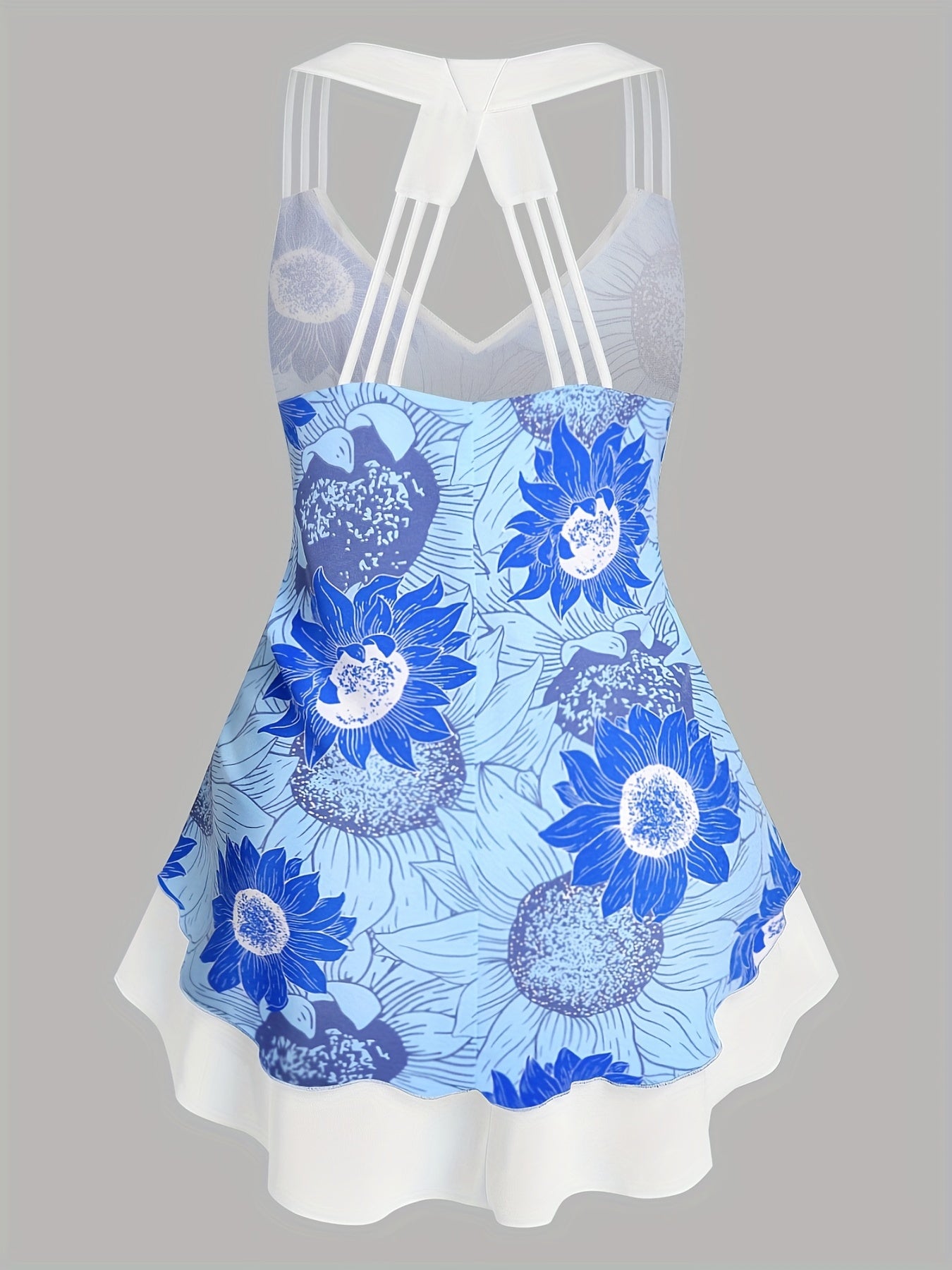  Floral Print V Neck Layered Split Strap Tank Top
