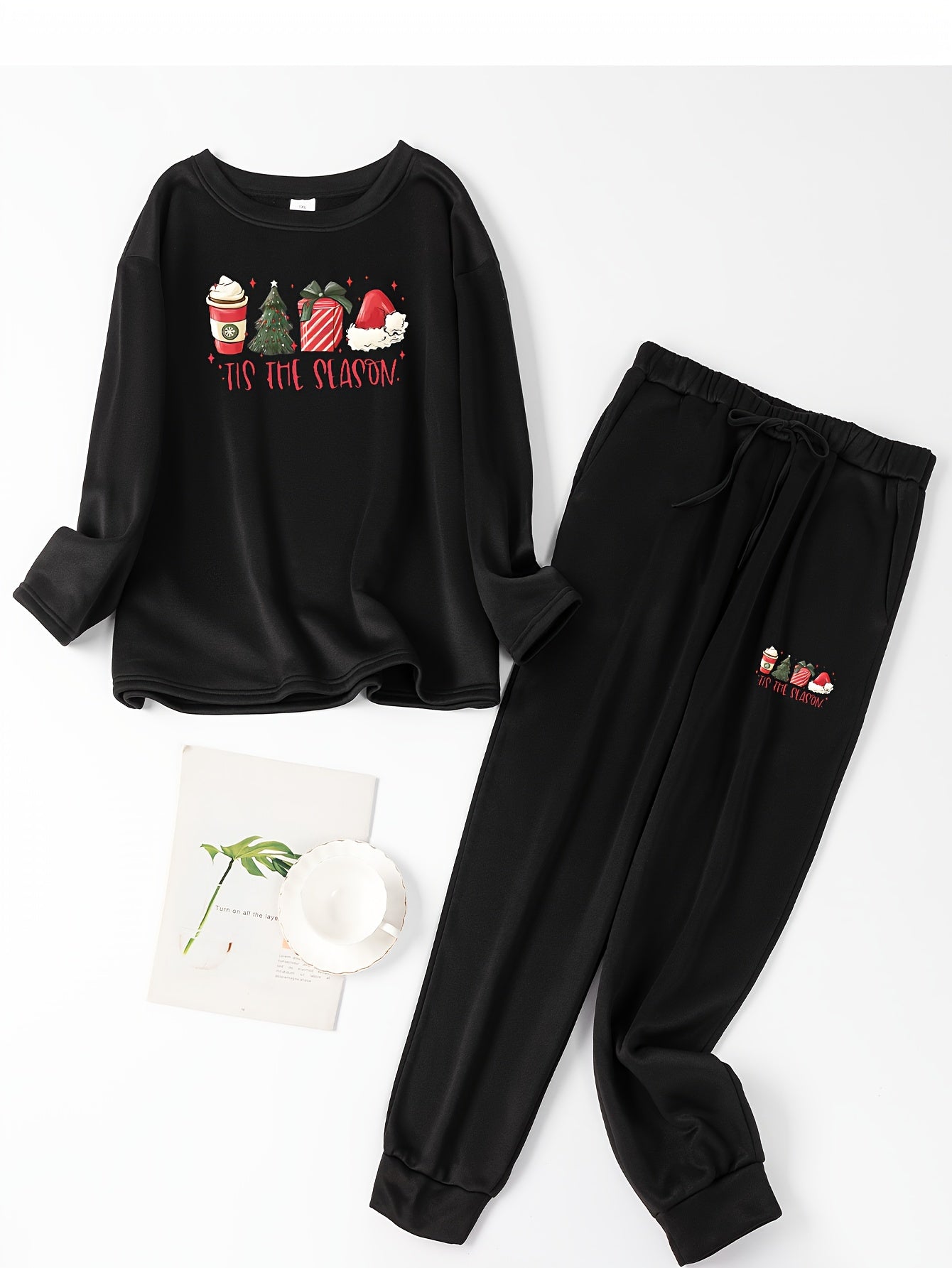  Christmas Lounge Set Women's Fleece Top & Joggers Pajamas