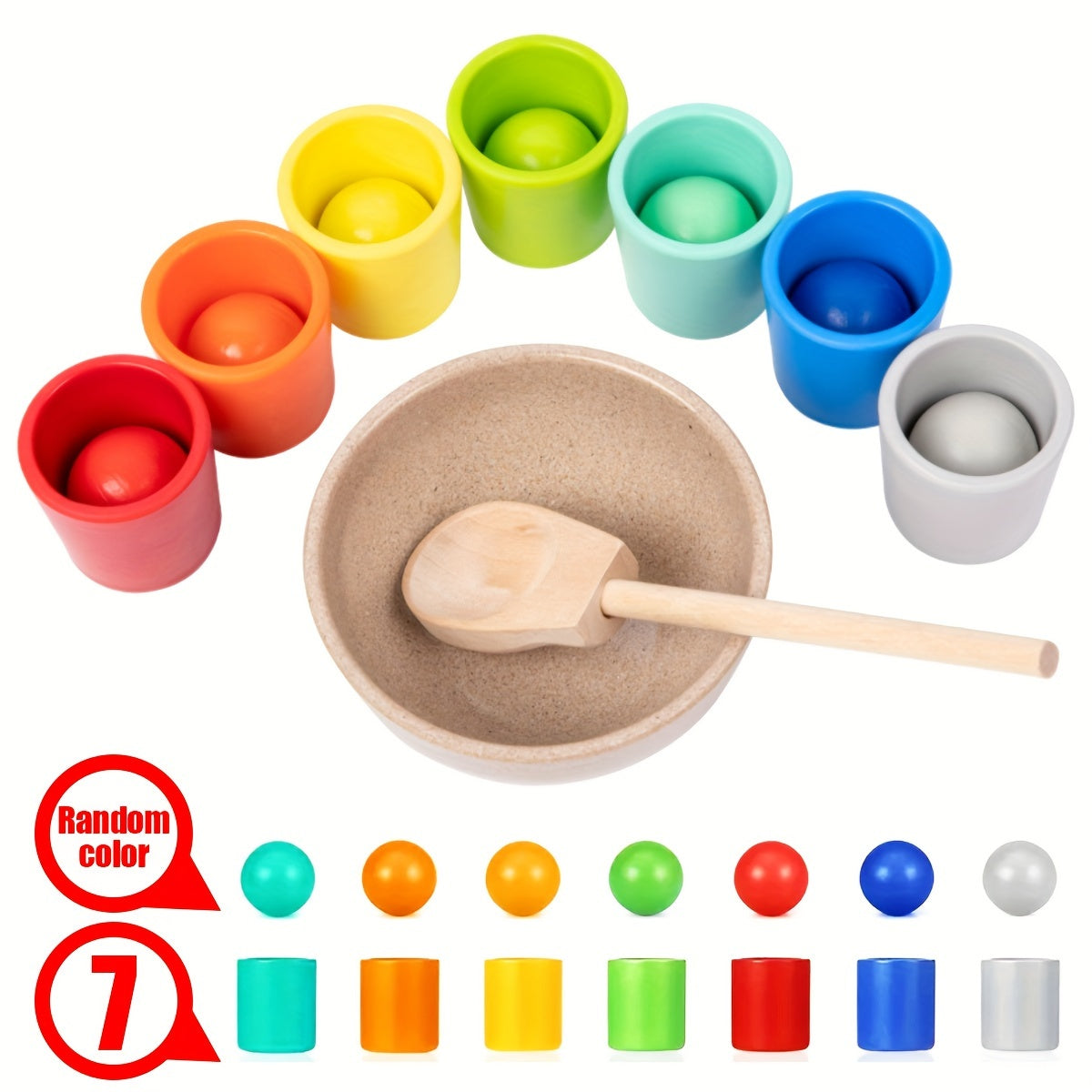 Wooden Rainbow Ball Sorting Game Educational Toy, Fine Motor Skills Learning