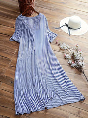  Stripe Print Short Sleeve Casual Dress