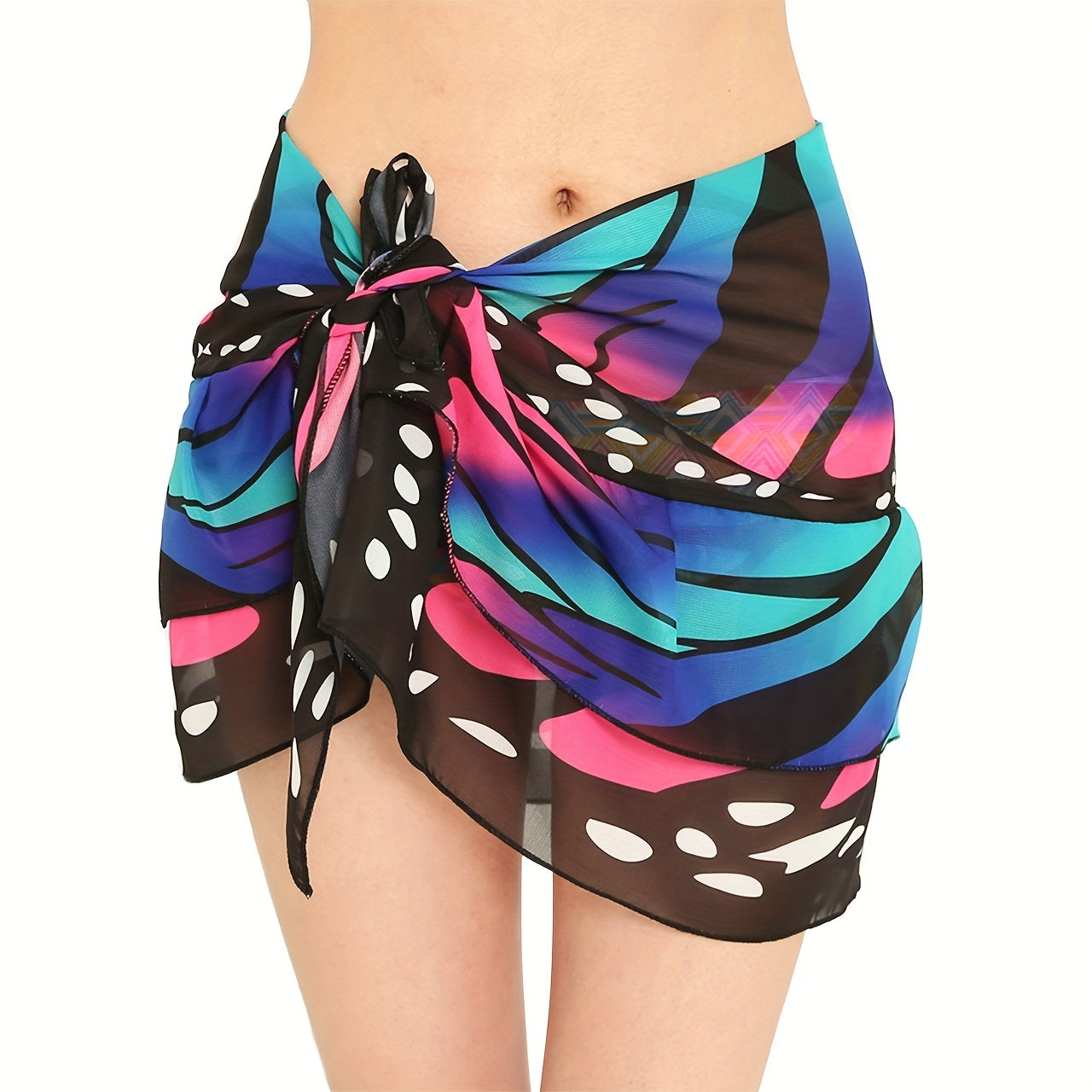 Double Layer Ruffle Chiffon Scarf Butterfly Coconut Tree Print Shawl